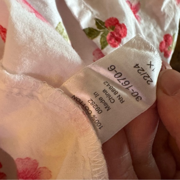 Woman Within White Button-Down Top with Pink Floral & Green Leaf Print - Picture 6 of 6